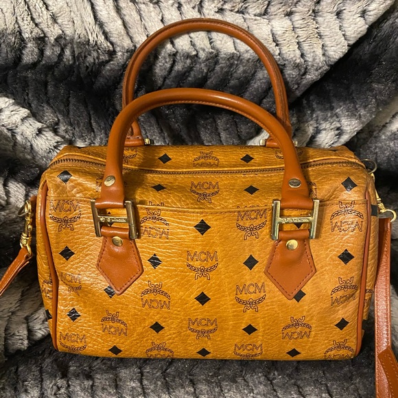 MCM Cognac Monogram Visetos Boston Bag with Crossbody Strap - Picture 6 of 16